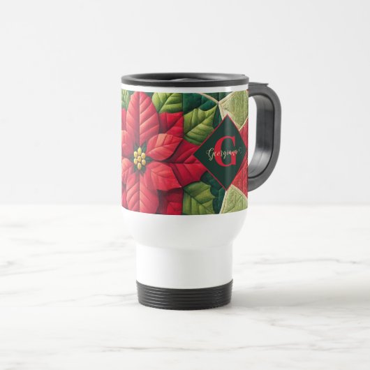 Aangepaste Naam Feestelijke Bloemen Patchwork Poin Reisbeker (Voorkant rechts)