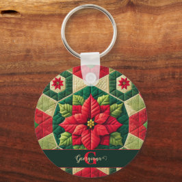 Aangepaste Naam Feestelijke Bloemen Patchwork Poin Sleutelhanger