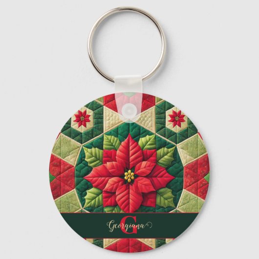 Aangepaste Naam Feestelijke Bloemen Patchwork Poin Sleutelhanger (Achterkant)