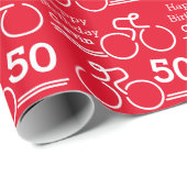 Aangepaste naam: fietser rood 50e verjaardagscrap cadeaupapier (Rol Hoek)