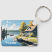 Aangepaste naam Finland Natuur Illustratie Sleutelhanger (Voorkant)