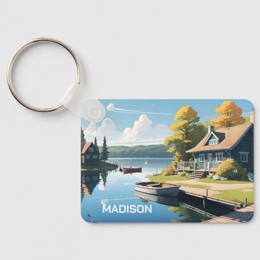 Aangepaste naam Finland Natuur Illustratie Sleutelhanger (Achterkant)