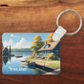 Aangepaste naam Finland Natuur Illustratie Sleutelhanger (Voorkant)