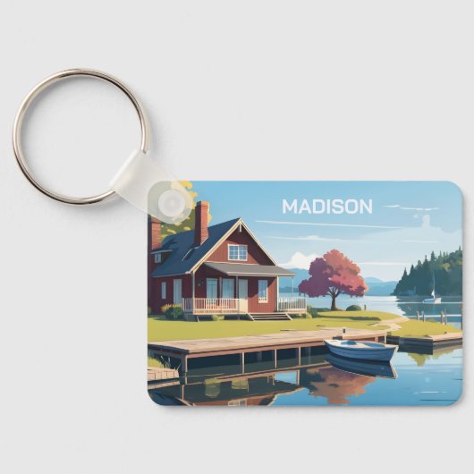 Aangepaste naam Finland Natuur Illustratie Sleutelhanger (Achterkant)