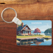 Aangepaste naam Finland Natuur Illustratie Sleutelhanger (Achterkant)