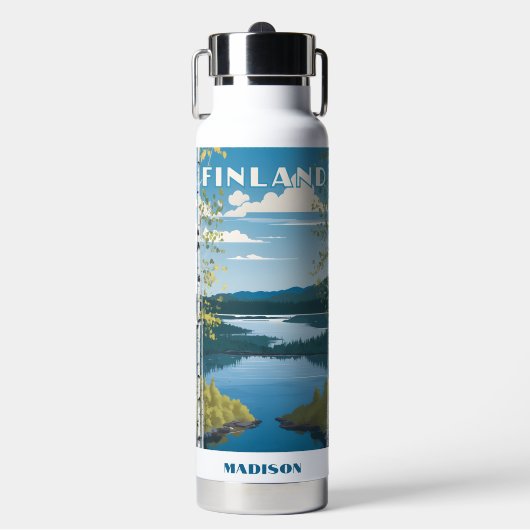 Aangepaste naam Finland Natuur Illustratie Waterfles (Voorkant)