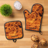 Aangepaste naam Fire Flames Ovenwant & Pannenlap Set (Top down)