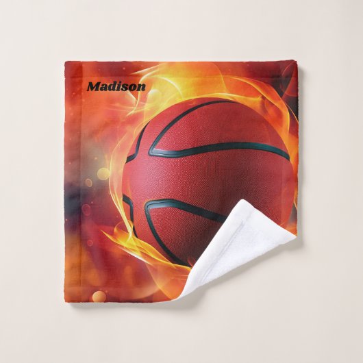 Aangepaste naam Flaming Basketball Bad Handdoek (Wasdoekje)