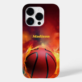 Aangepaste naam Flaming Basketball Case-Mate iPhone 14 Pro Hoesje