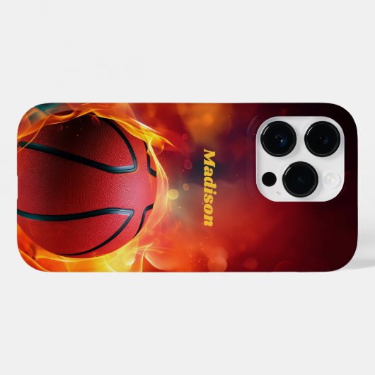 Aangepaste naam Flaming Basketball Case-Mate iPhone Case (Achterkant (horizontaal))