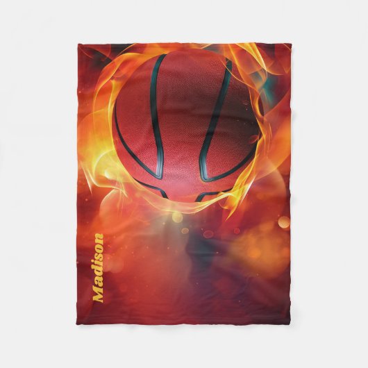 Aangepaste naam Flaming Basketball Fleece Deken (Voorkant)