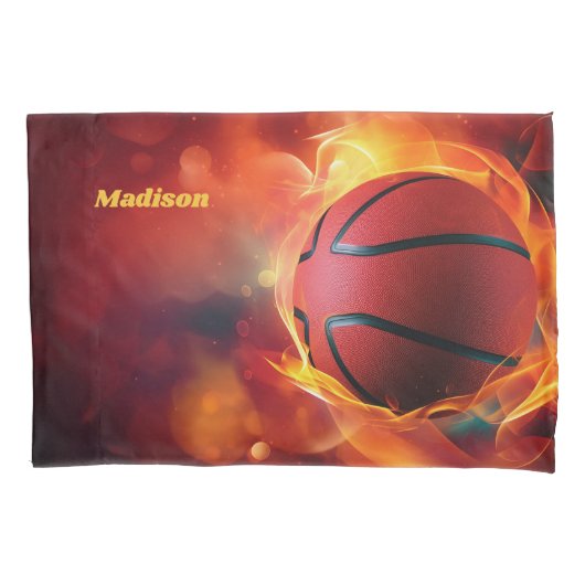 Aangepaste naam Flaming Basketball Kussensloop (Voorkant)