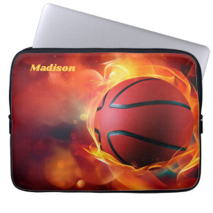 Aangepaste naam Flaming Basketball Laptop Sleeve