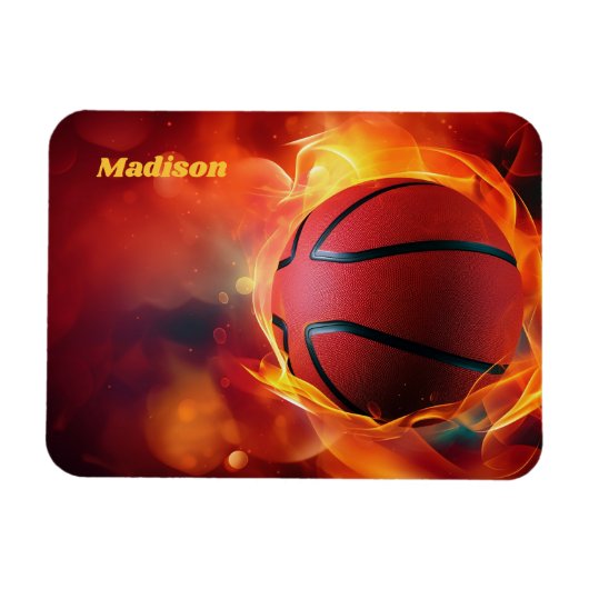 Aangepaste naam Flaming Basketball Magneet (Horizontaal)