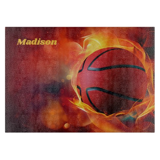 Aangepaste naam Flaming Basketball Snijplank (Voorkant)
