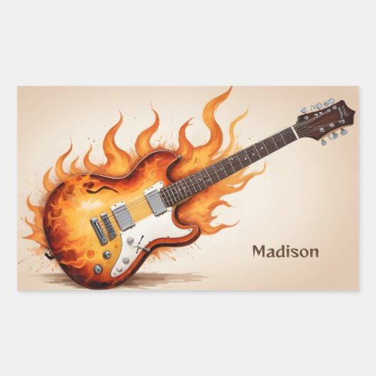 Aangepaste naam Flaming Guitar Rechthoekige Sticker (Voorkant)