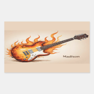Aangepaste naam Flaming Guitar Rechthoekige Sticker