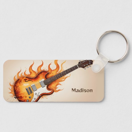 Aangepaste naam Flaming Guitar Sleutelhanger (Voorkant)