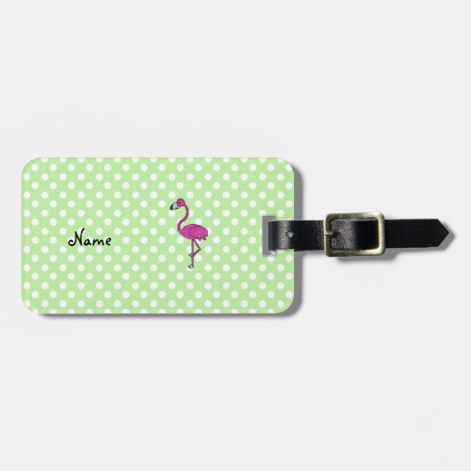 Aangepaste naam flamingo green polka stits bagagelabel (Voorkant horizontaal)