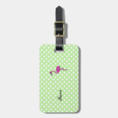 Aangepaste naam flamingo green polka stits bagagelabel (Voorkant verticaal)