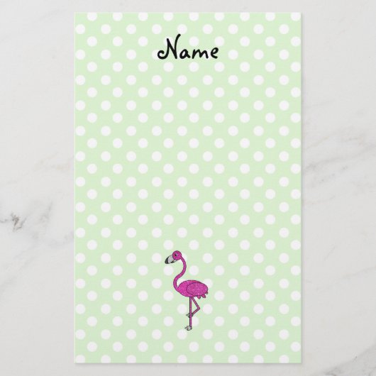 Aangepaste naam flamingo green polka stits briefpapier (Voorkant)