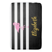 Aangepaste naam Flamingo op zwart-witte strepen Badmat (Voorkant Verticaal)