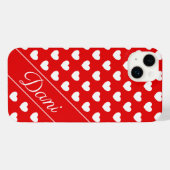 Aangepaste naam, Flashy rood en wit harten iPhone Hoesje (Achterkant horizontaal)