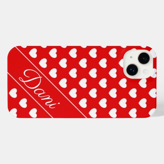 Aangepaste naam, Flashy rood en wit harten iPhone Hoesje (Achterkant horizontaal)