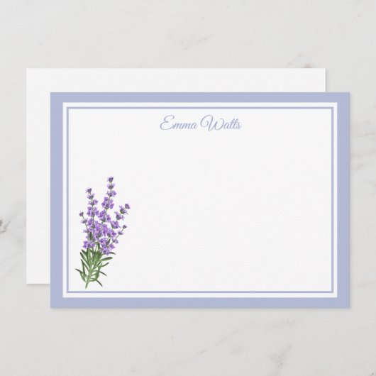 Aangepaste naam Flat Note Card-Lavender Notitiekaartje (Voorkant / Achterkant)