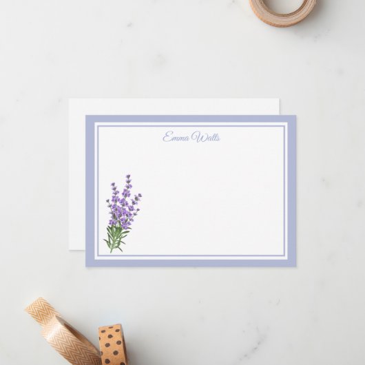 Aangepaste naam Flat Note Card-Lavender Notitiekaartje (Voorkant / Achterkant in situ)