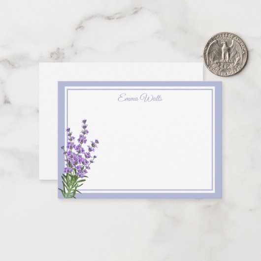 Aangepaste naam Flat Note Card-Lavender Notitiekaartje (Voorkant / Achterkant in situ)