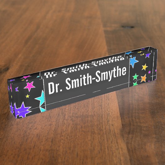 Aangepaste naam + flauw, kleurrijk sterrenpatroon naambordje (Zijkant)