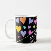 Aangepaste naam + flauw, liefdevol, kleurrijk hart koffiemok (Links)