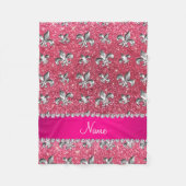 Aangepaste naam fleur de lis fuchsia roze glitter fleece deken (Voorkant)