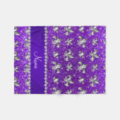 Aangepaste naam fleur de lis indigo paarse glitter fleece deken (Voorkant (Horizontaal))