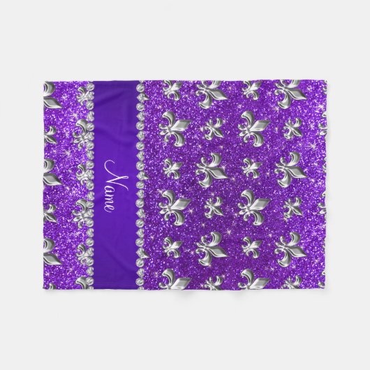 Aangepaste naam fleur de lis indigo paarse glitter fleece deken (Voorkant (Horizontaal))