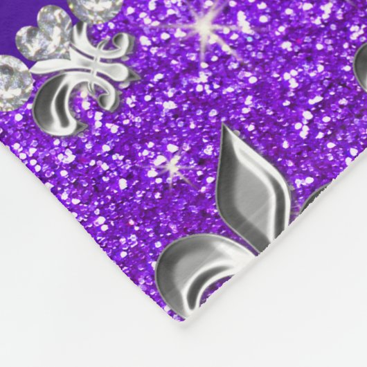 Aangepaste naam fleur de lis indigo paarse glitter fleece deken (Hoek)