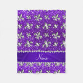 Aangepaste naam fleur de lis indigo paarse glitter fleece deken (Voorkant)