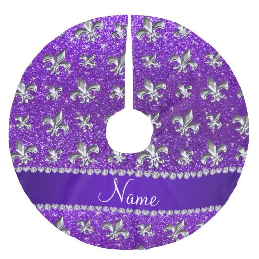Aangepaste naam fleur de lis indigo paarse glitter kerstboom rok (Voorkant)