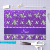 Aangepaste naam fleur de lis indigo paarse glitter tissuepapier (Craft)