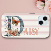 Aangepaste naam | Floral Butterfly Initiaal Peach Case-Mate iPhone Case