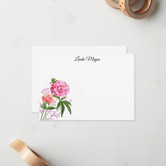 Aangepaste naam Floral Note Card Notitiekaartje (Voorkant / Achterkant in situ)