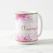 aangepaste naam Floral Pink en Gold Latte Mok (Voorkant rechts)