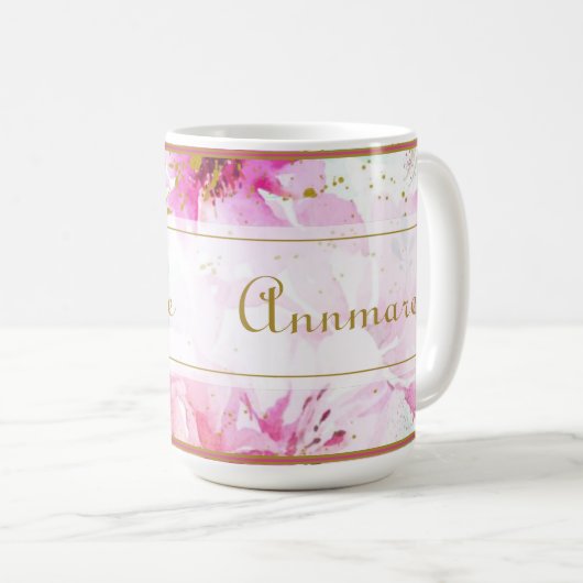  aangepaste naam Floral Pink en Gold Latte Mok (Voorkant rechts)