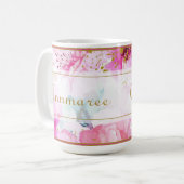 aangepaste naam Floral Pink en Gold Latte Mok (Voorkant links)
