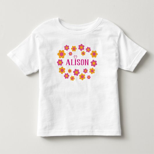 Aangepaste naam floral spring girl roze geel kinder shirts (Voorkant)