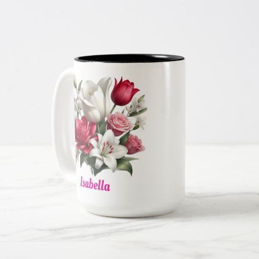 Aangepaste naam floral Two-Tone koffie Mok, 15 oz Tweekleurige Koffiemok (Voorkant links)