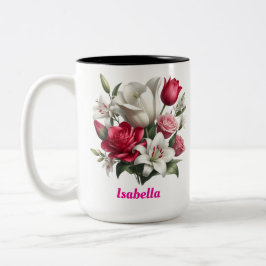 Aangepaste naam floral Two-Tone koffie Mok, 15 oz Tweekleurige Koffiemok