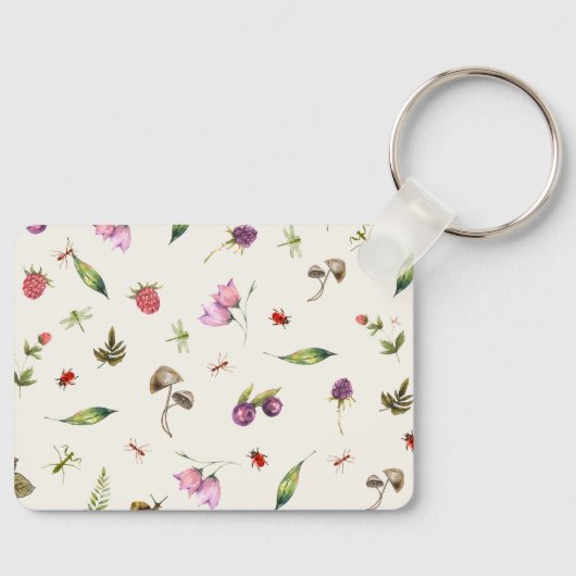 Aangepaste naam Floral Woodland Green Berries Sleutelhanger (Voorkant)