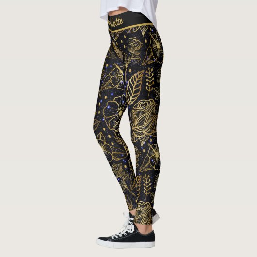 Aangepaste naam florale naadloos patroon goud leggings (Links)
